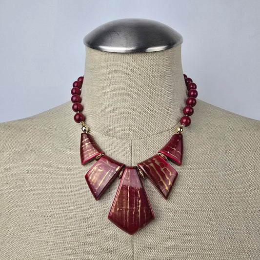 Vintage Red & Gold Resin Statement Necklace