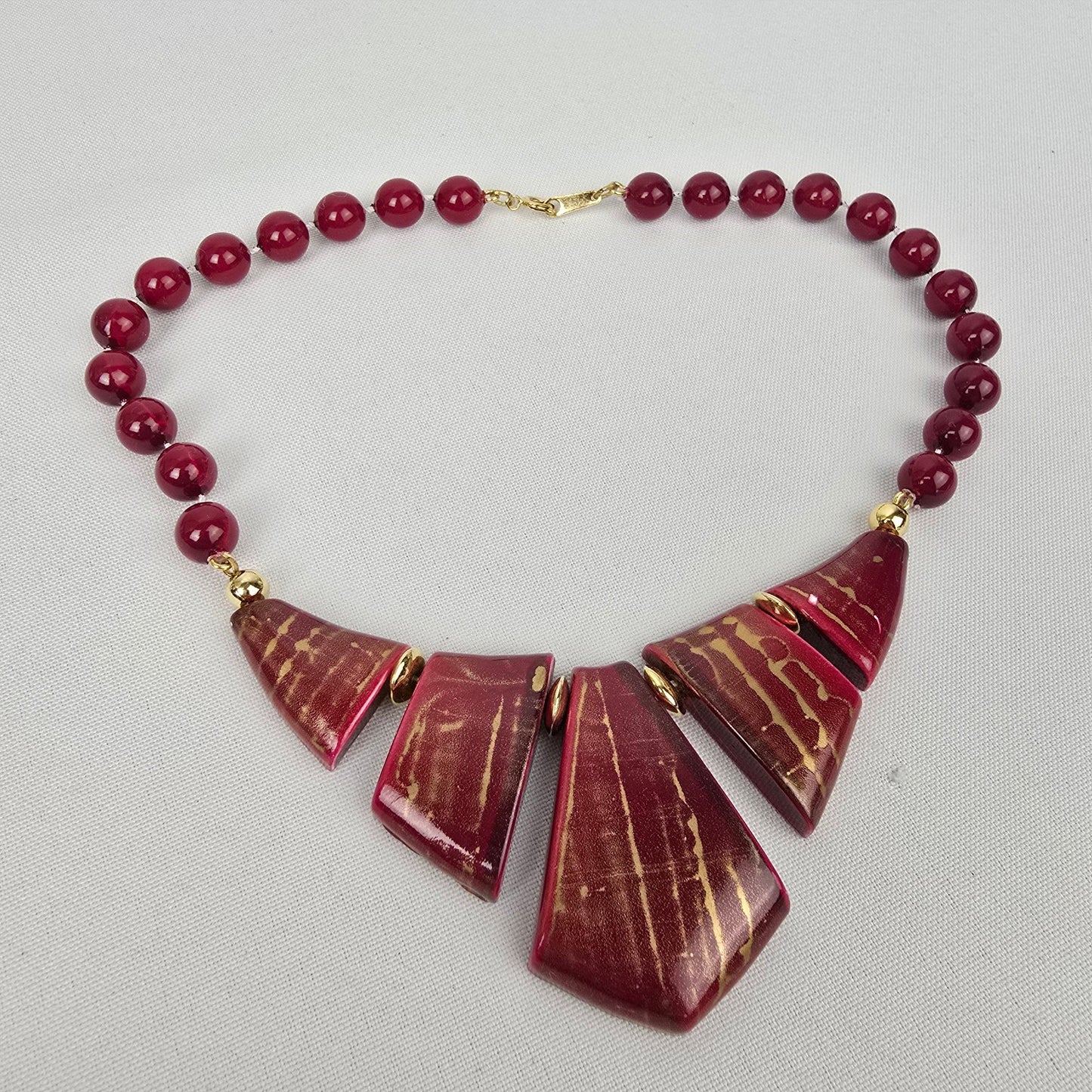 Vintage Red & Gold Resin Statement Necklace