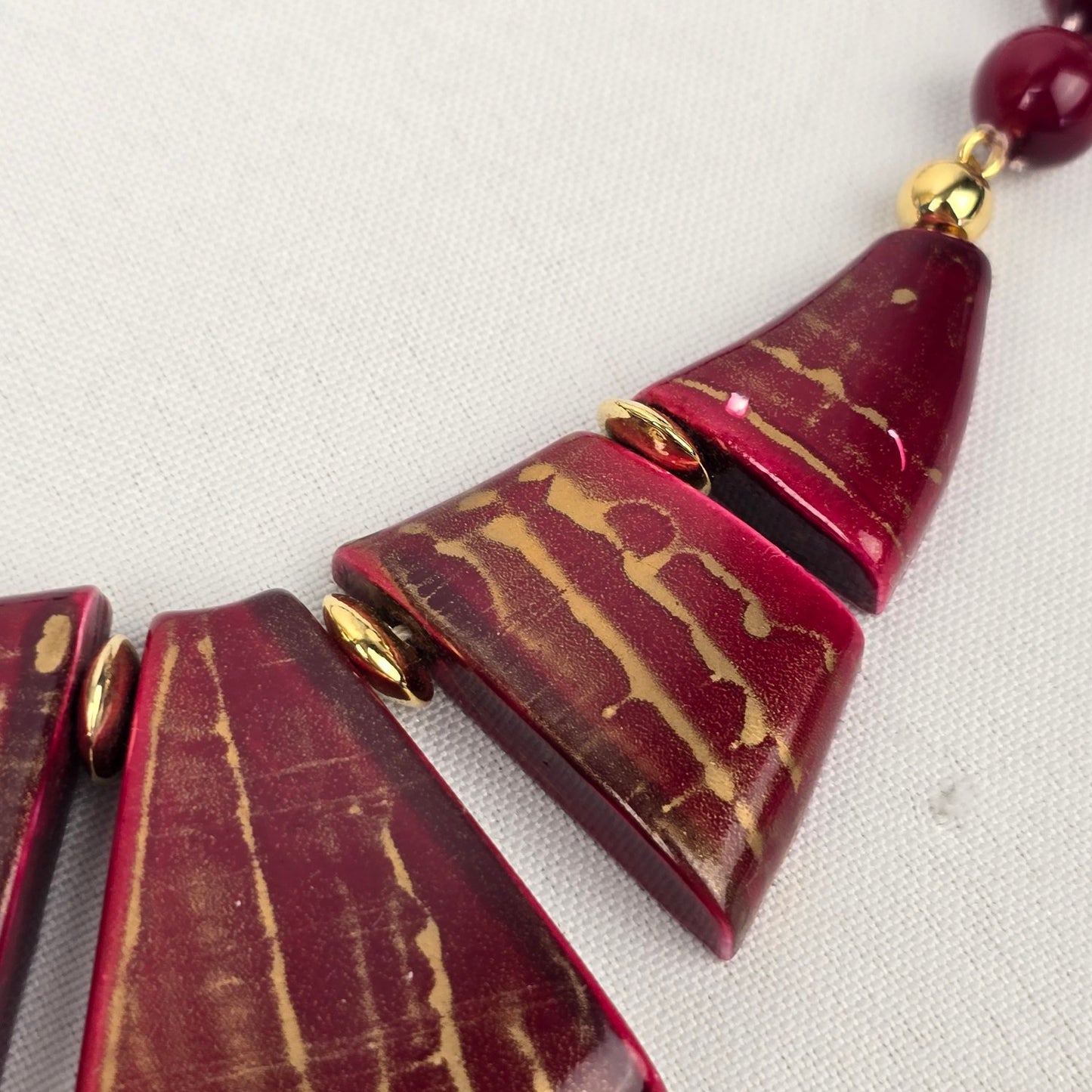 Vintage Red & Gold Resin Statement Necklace
