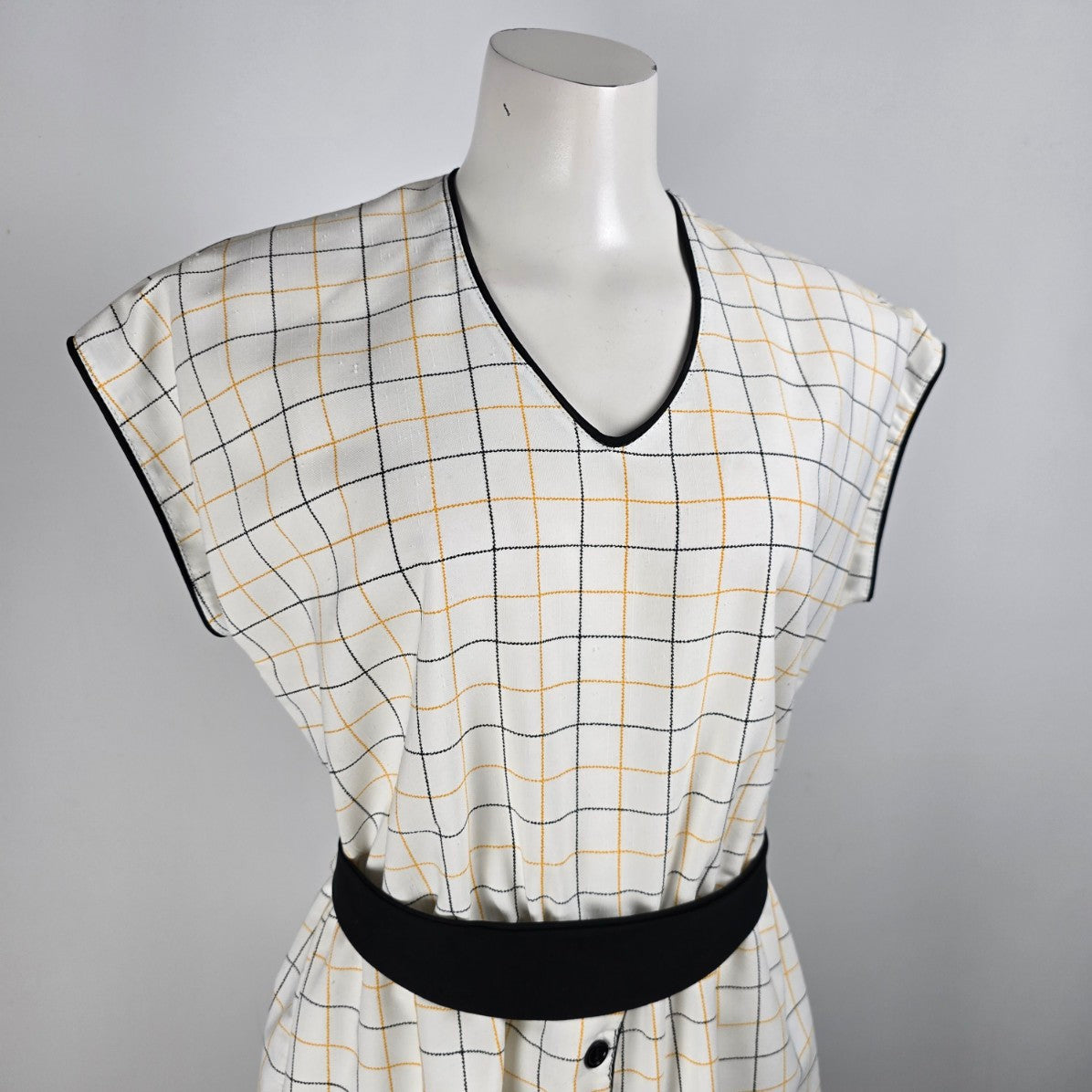 Vintage Leslie Belle White Check Midi Dress Size L