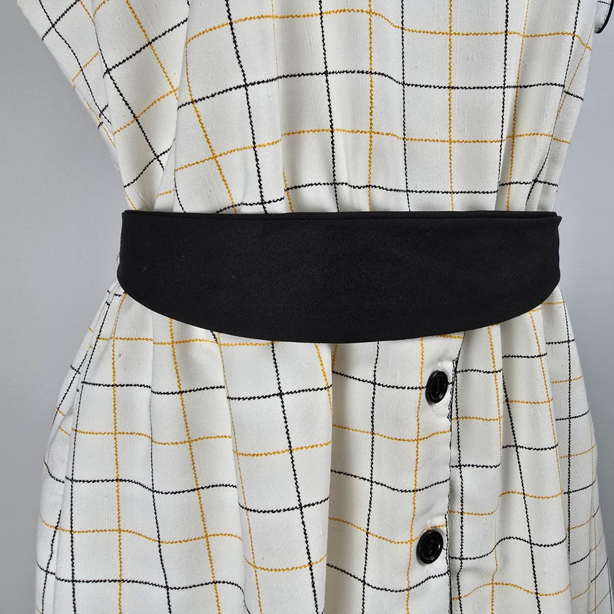 Vintage Leslie Belle White Check Midi Dress Size L