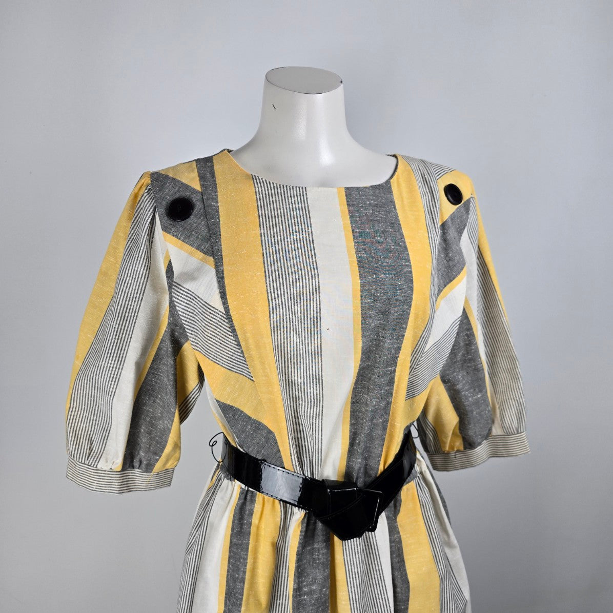 Vintage Evita Yellow & Grey Midi Dress Size XL