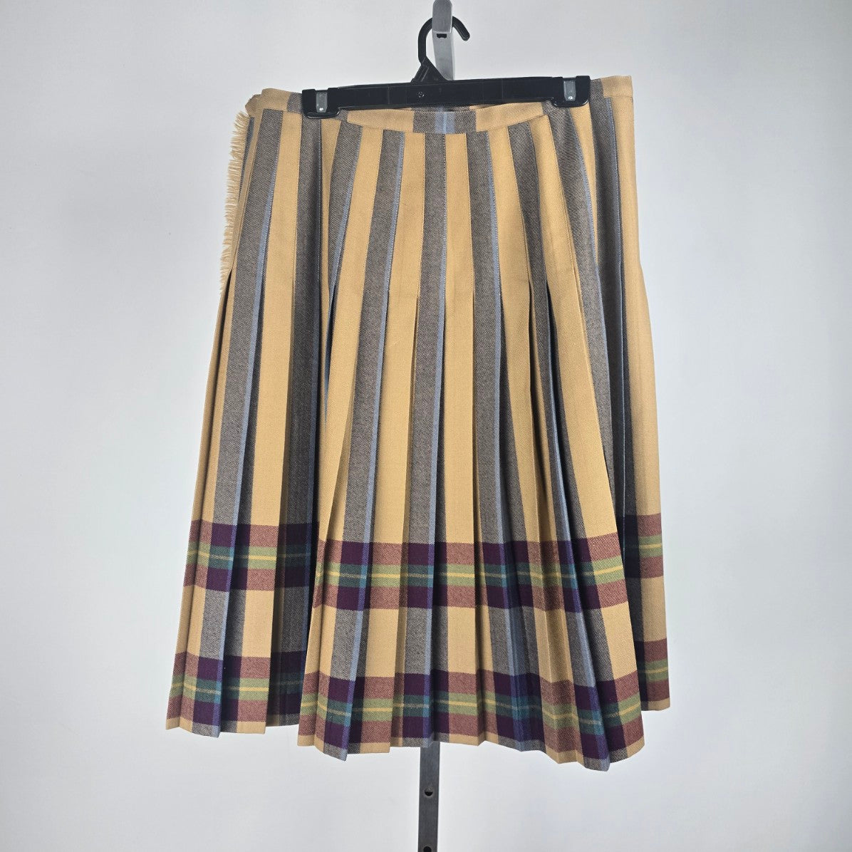 Vintage Wool Brown Striped Kilt Skirt Size M/L