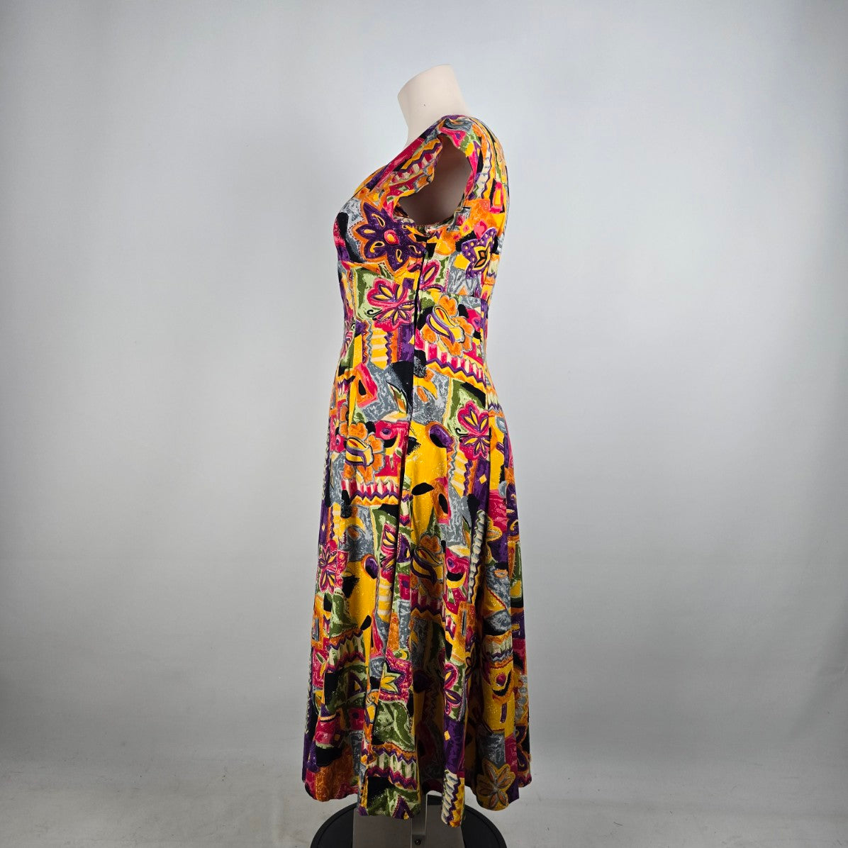 Vintage Fair Set Purple Cotton Graphic Print Maxi Dress Size 16