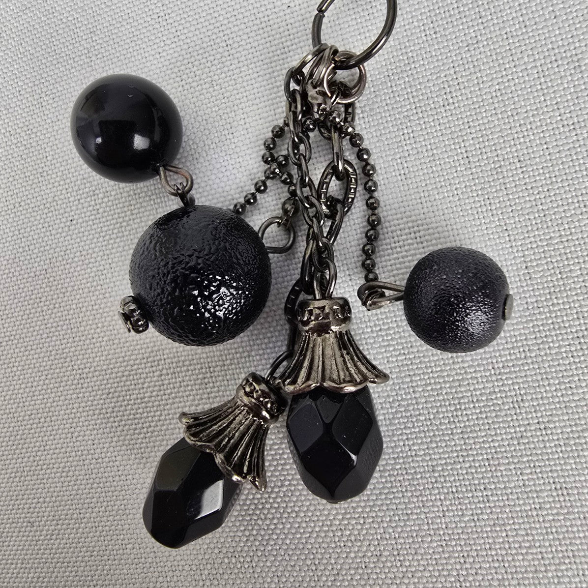 Silver Tone Black Glass Tassel Pendant Long Necklace
