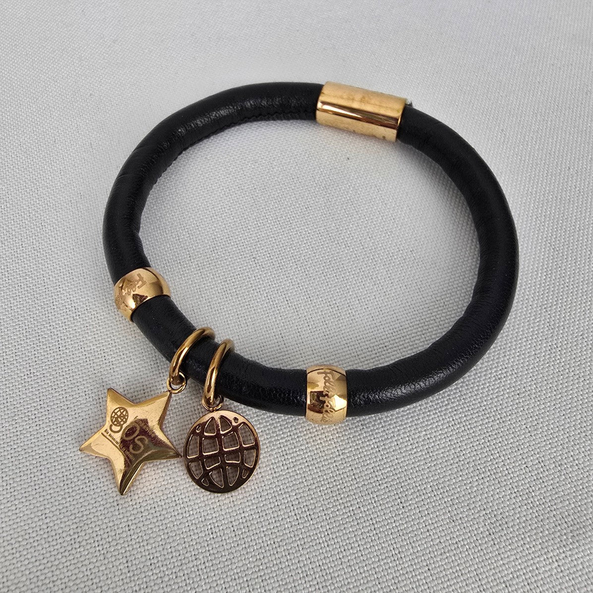 Folli Follie Rose Gold Plated Heart Black Leather Bracelet