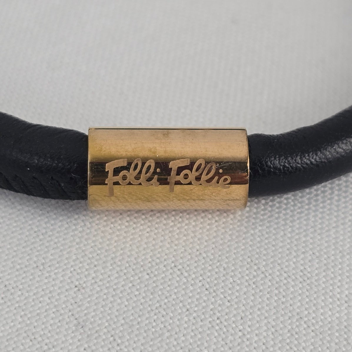 Folli Follie Rose Gold Plated Heart Black Leather Bracelet