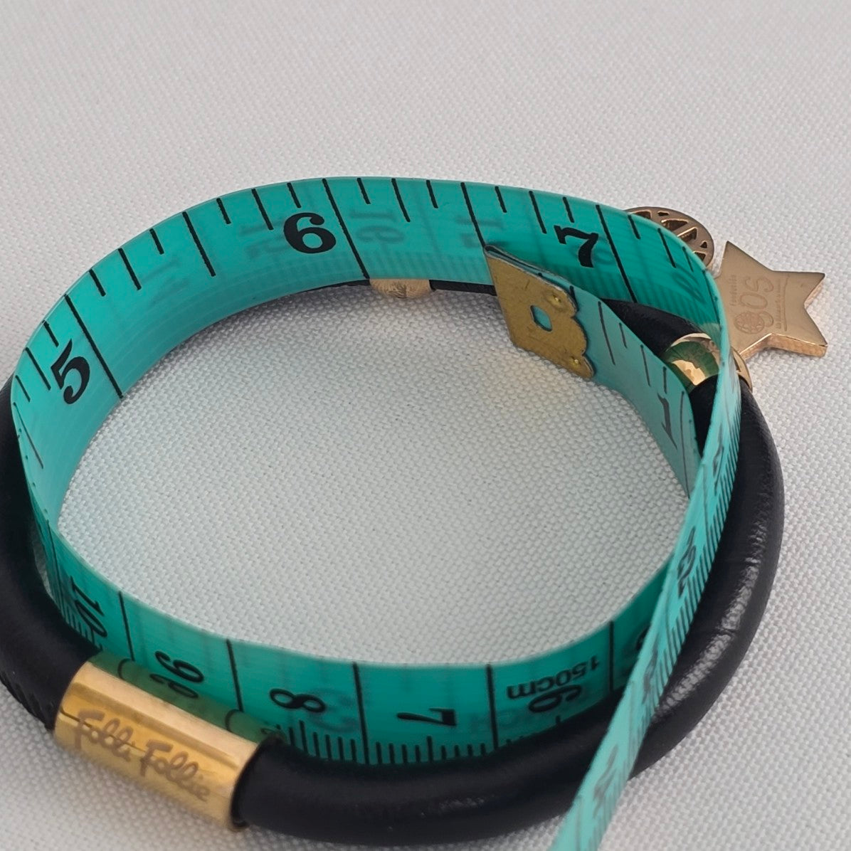 Folli Follie Rose Gold Plated Heart Black Leather Bracelet