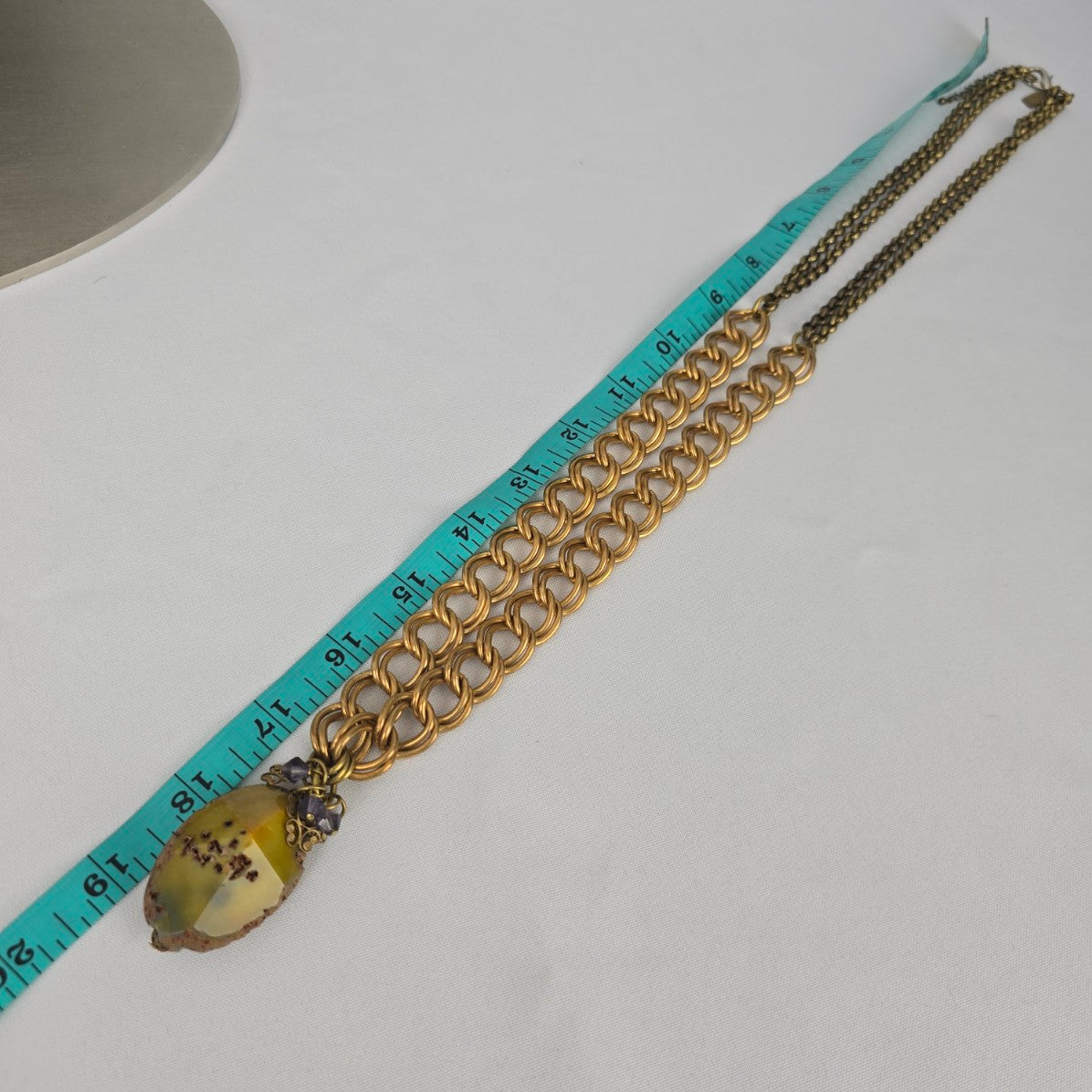 Elvira Gold Chunky Chain Green Polished Stone Pendant Long Necklace
