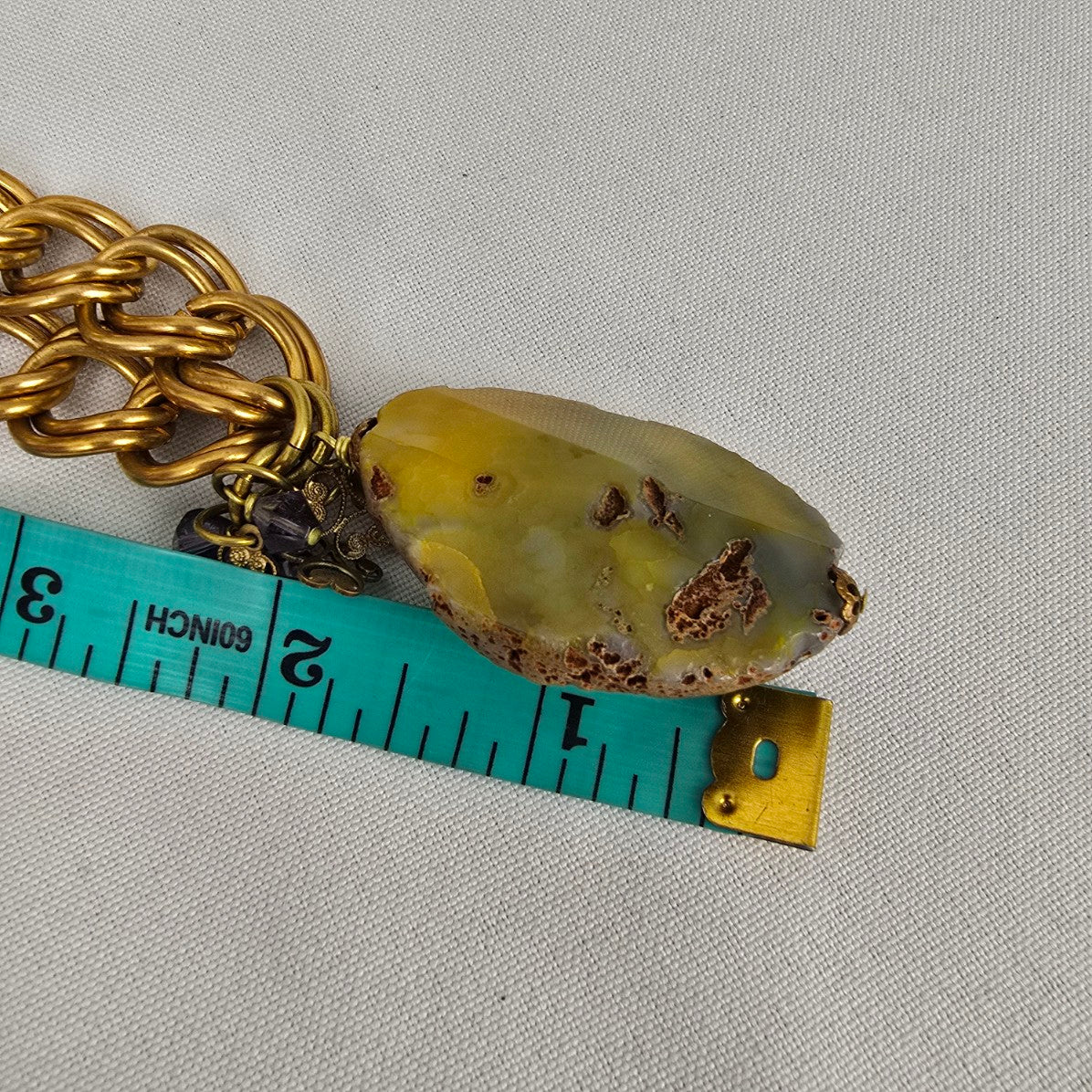 Elvira Gold Chunky Chain Green Polished Stone Pendant Long Necklace