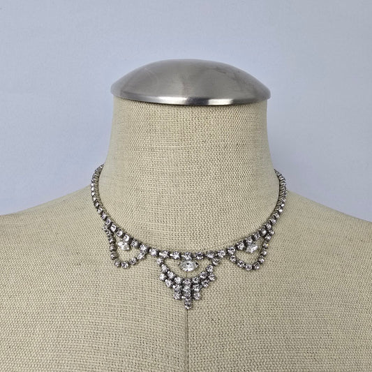 Vintage Silver Tone Crystal Collar Necklace