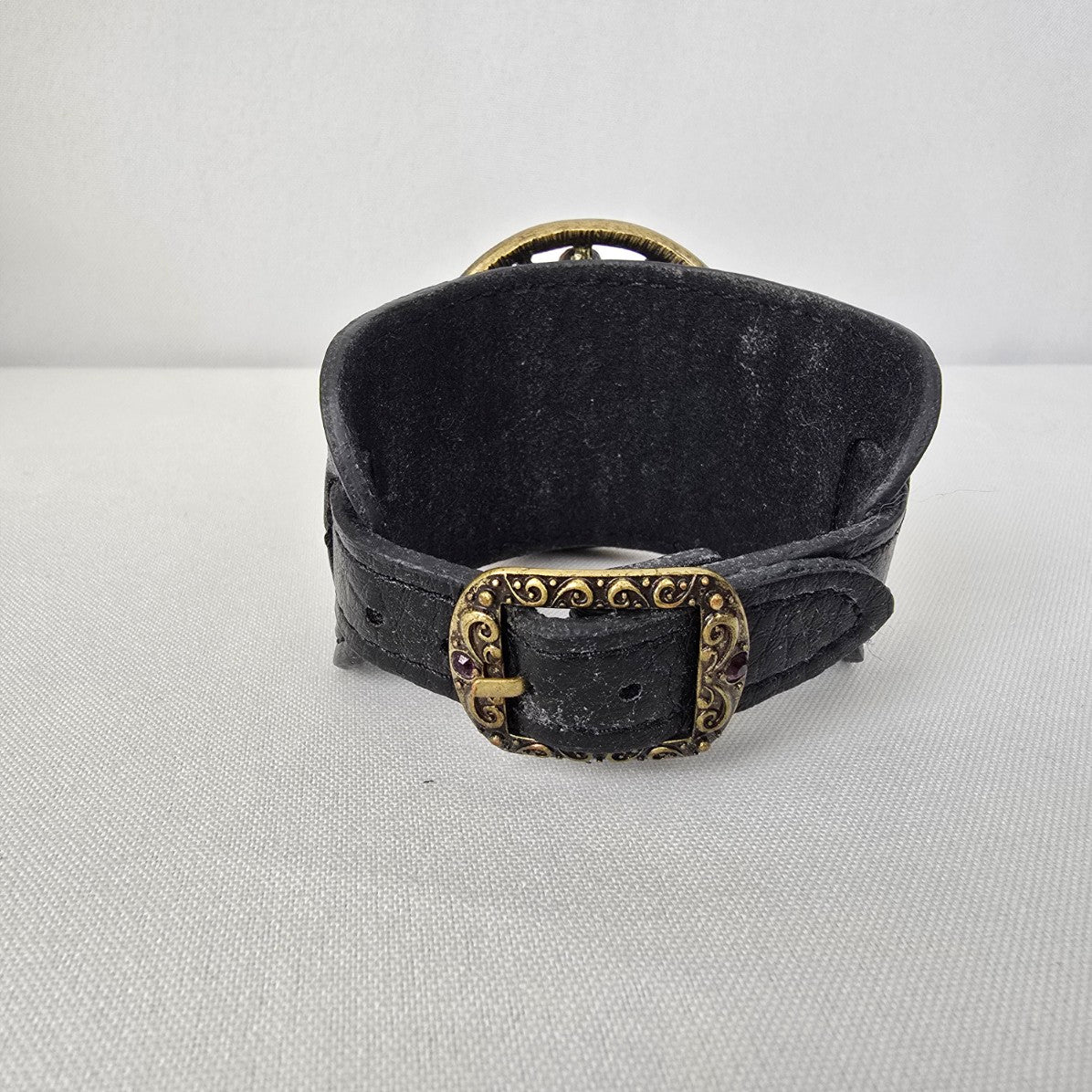 Purple Rhinestone Black Vegan Leather Cuff Bracelet