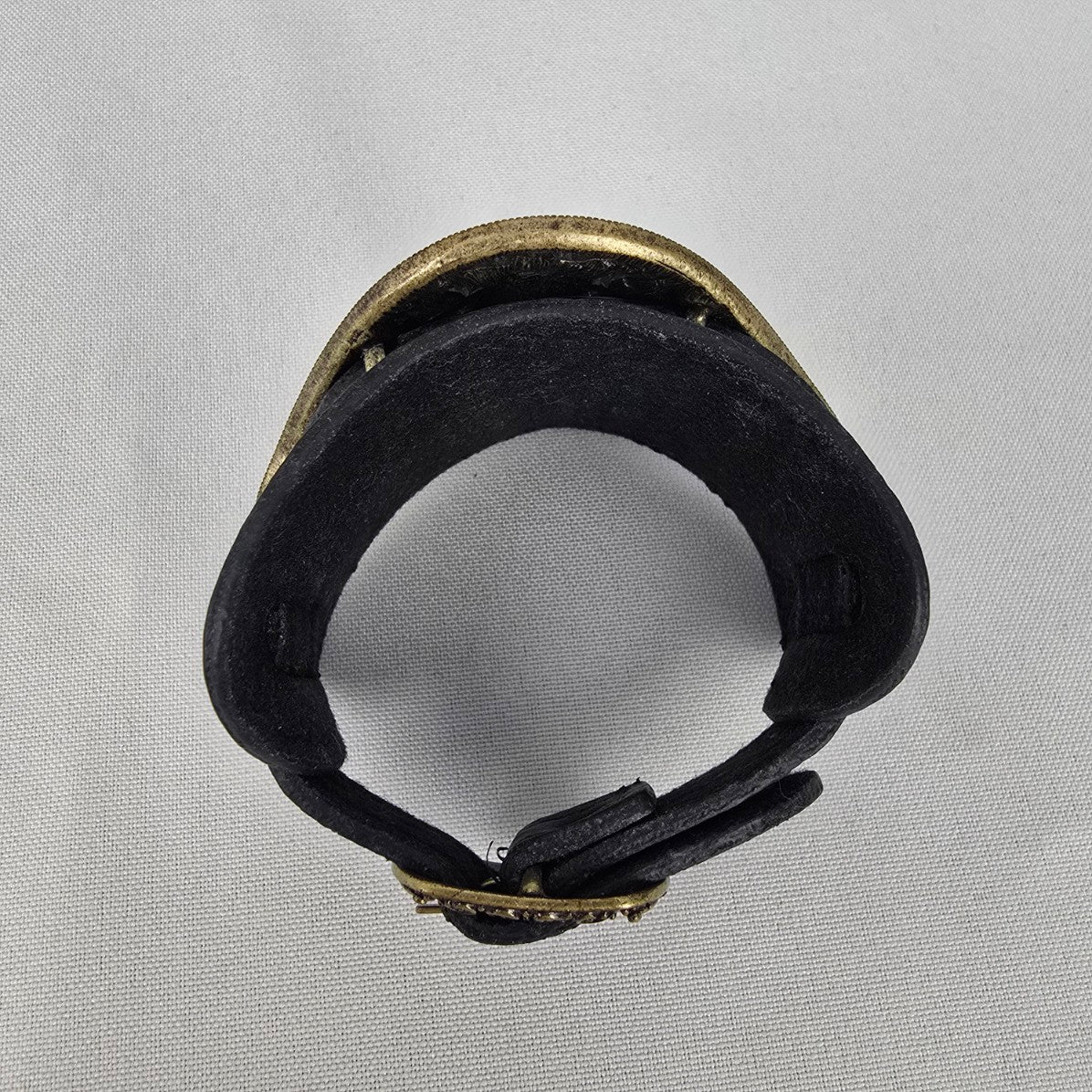 Purple Rhinestone Black Vegan Leather Cuff Bracelet