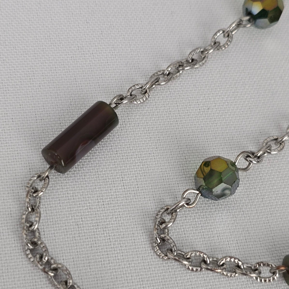 Natural Stone Beaded Chain Link Long Necklace