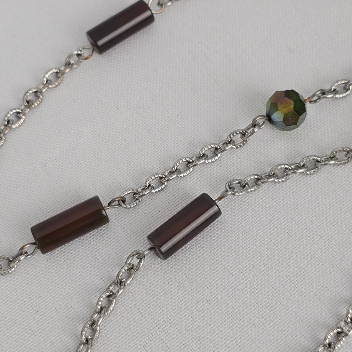 Natural Stone Beaded Chain Link Long Necklace