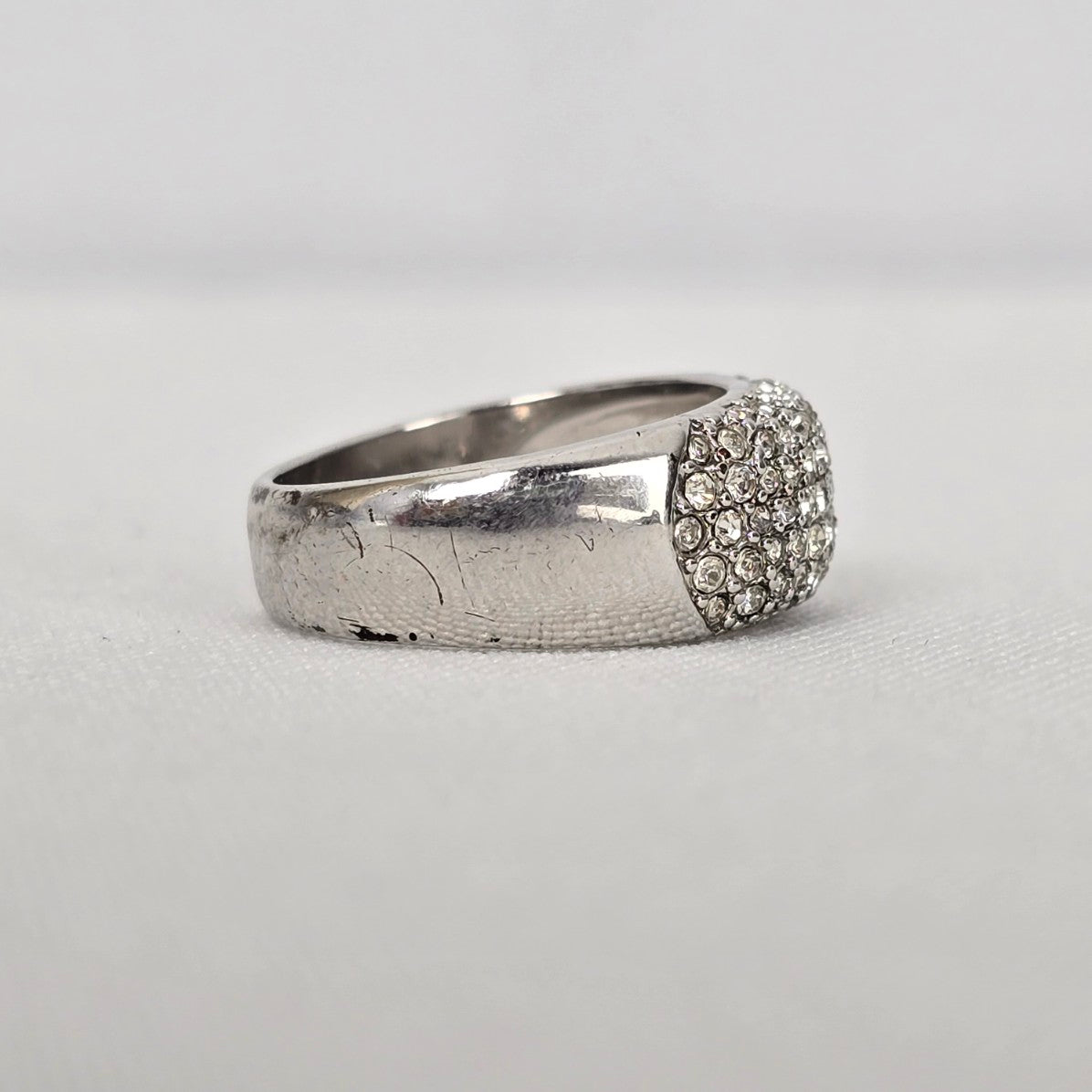 Silver Tone Rhinestone Ring Size 7
