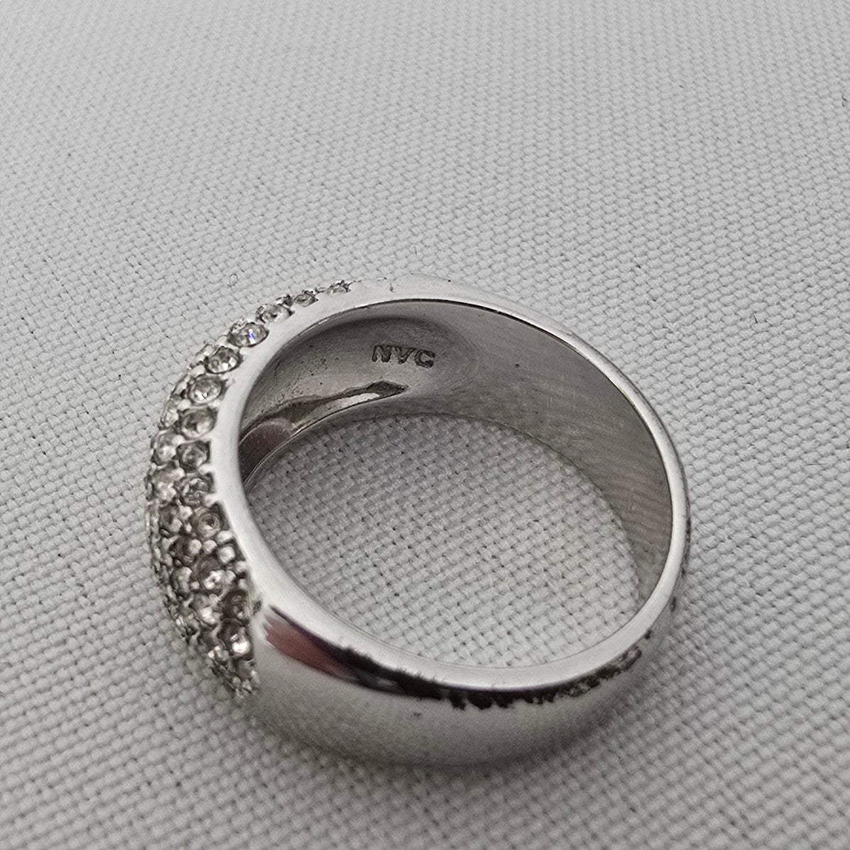 Silver Tone Rhinestone Ring Size 7