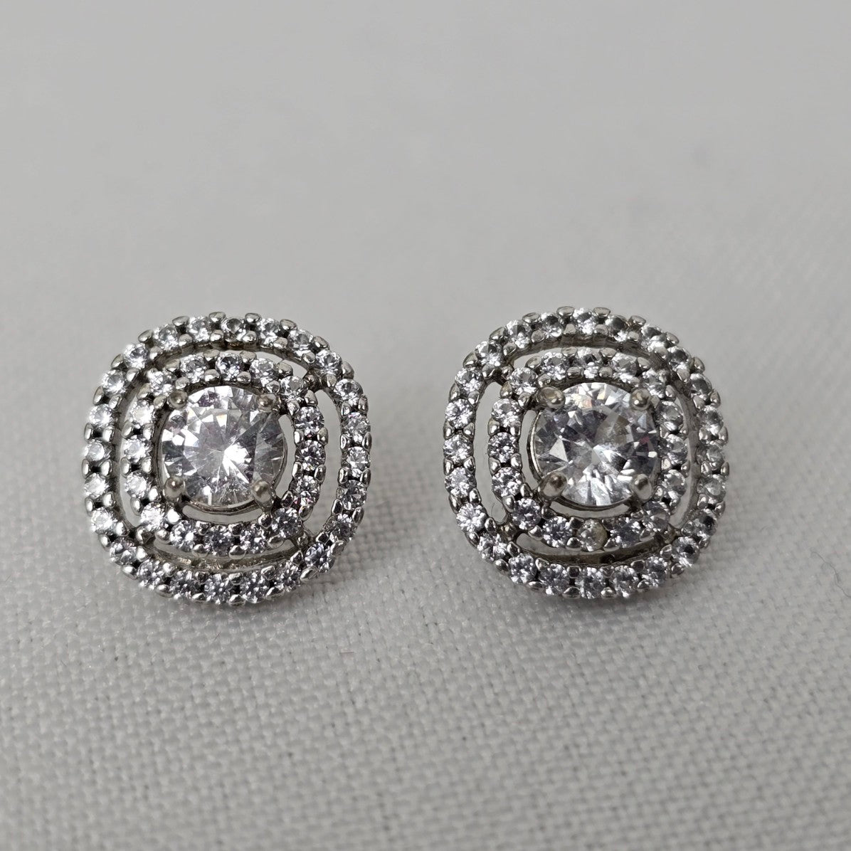 PAJ 925 Sterling Silver Crystal Studded Round Stud Earrings