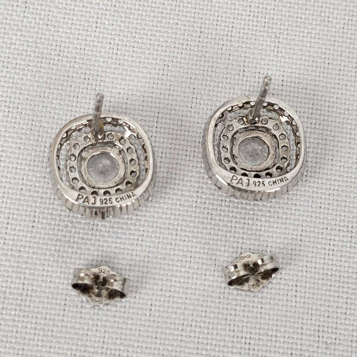 PAJ 925 Sterling Silver Crystal Studded Round Stud Earrings