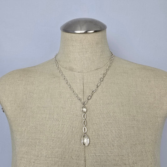 Avon Silver Tone Crystal Drop Necklace & Earrings