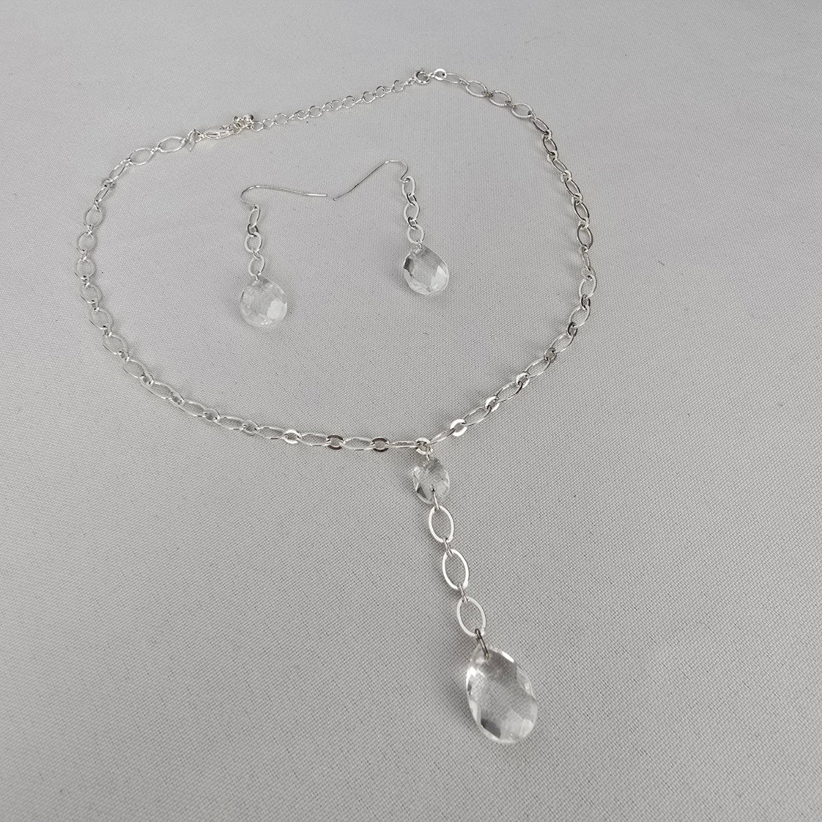 Avon Silver Tone Crystal Drop Necklace & Earrings
