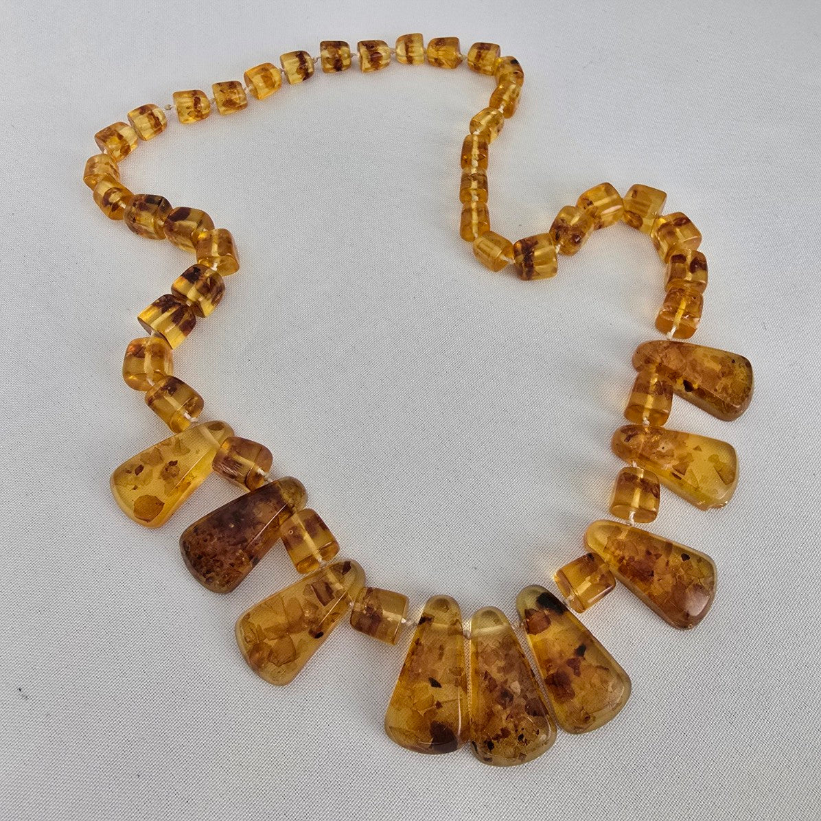 Vintage Amber Hand Knotted Beaded Long Necklace