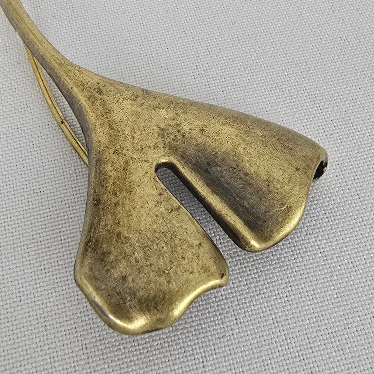 Bronze Floral Leaf Safety Pin Brooch