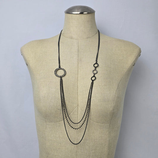 Black Chain Rhinestone Detail Long Necklace