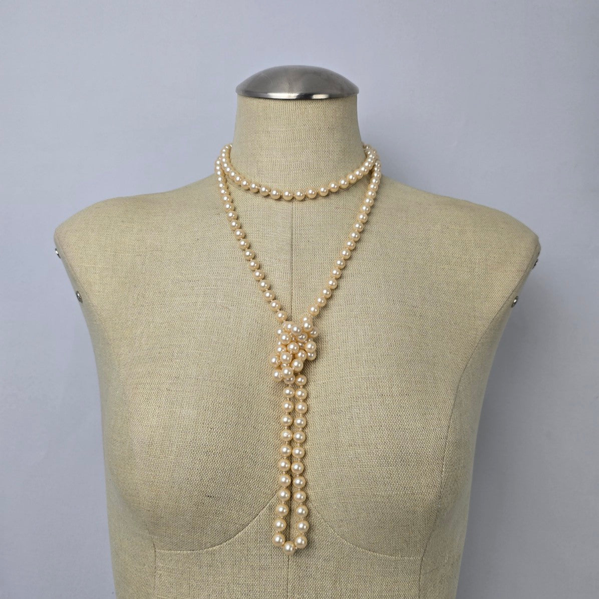 Vintage Cream Beaded Faux Pearl Long Necklace