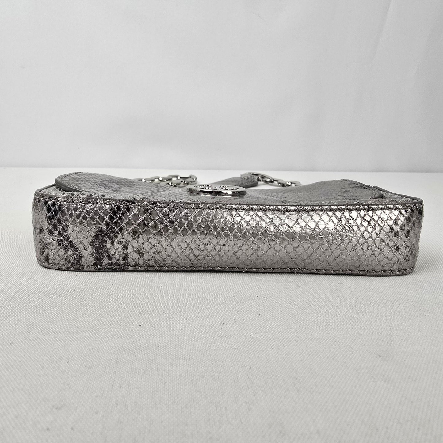Tory Burch Silver Leather Snake Print Crossbody Mini Bag