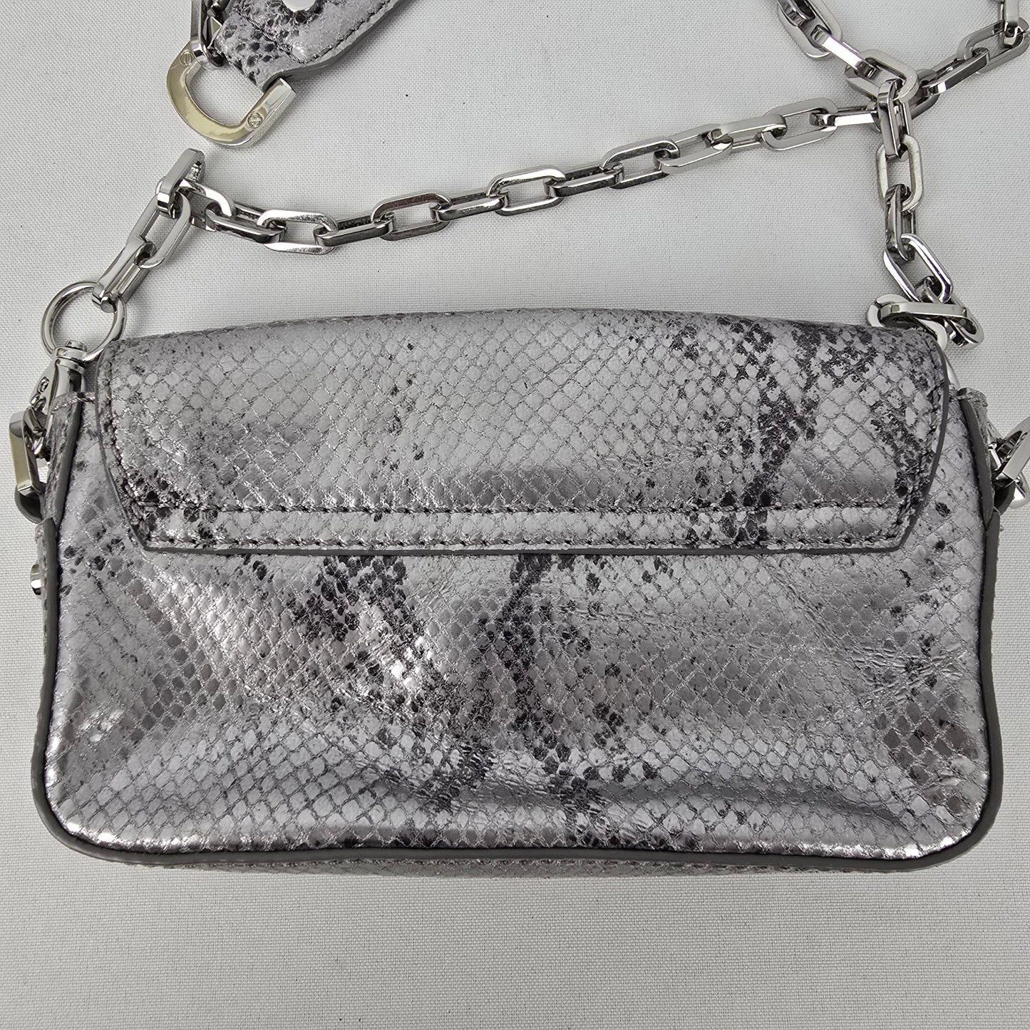 Tory Burch Silver Leather Snake Print Crossbody Mini Bag