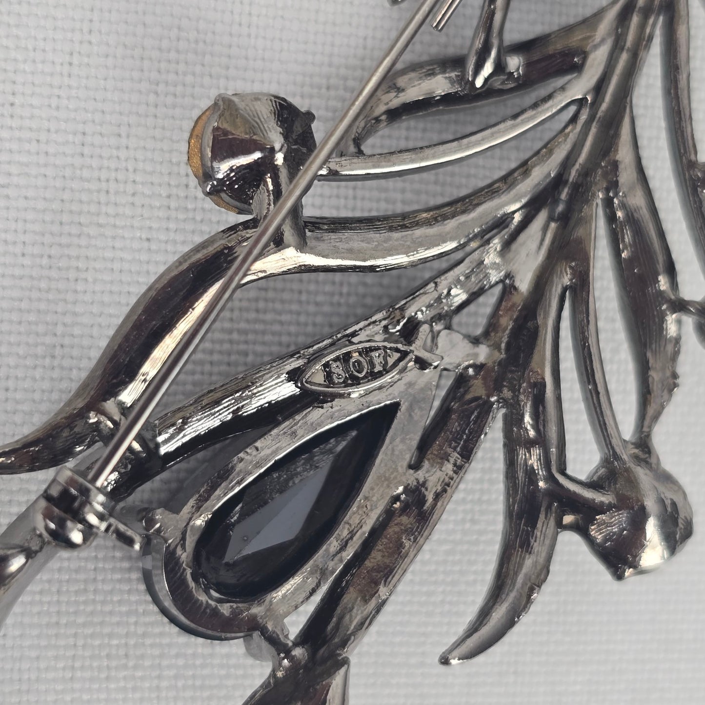Black Rhinestone Feather Brooch