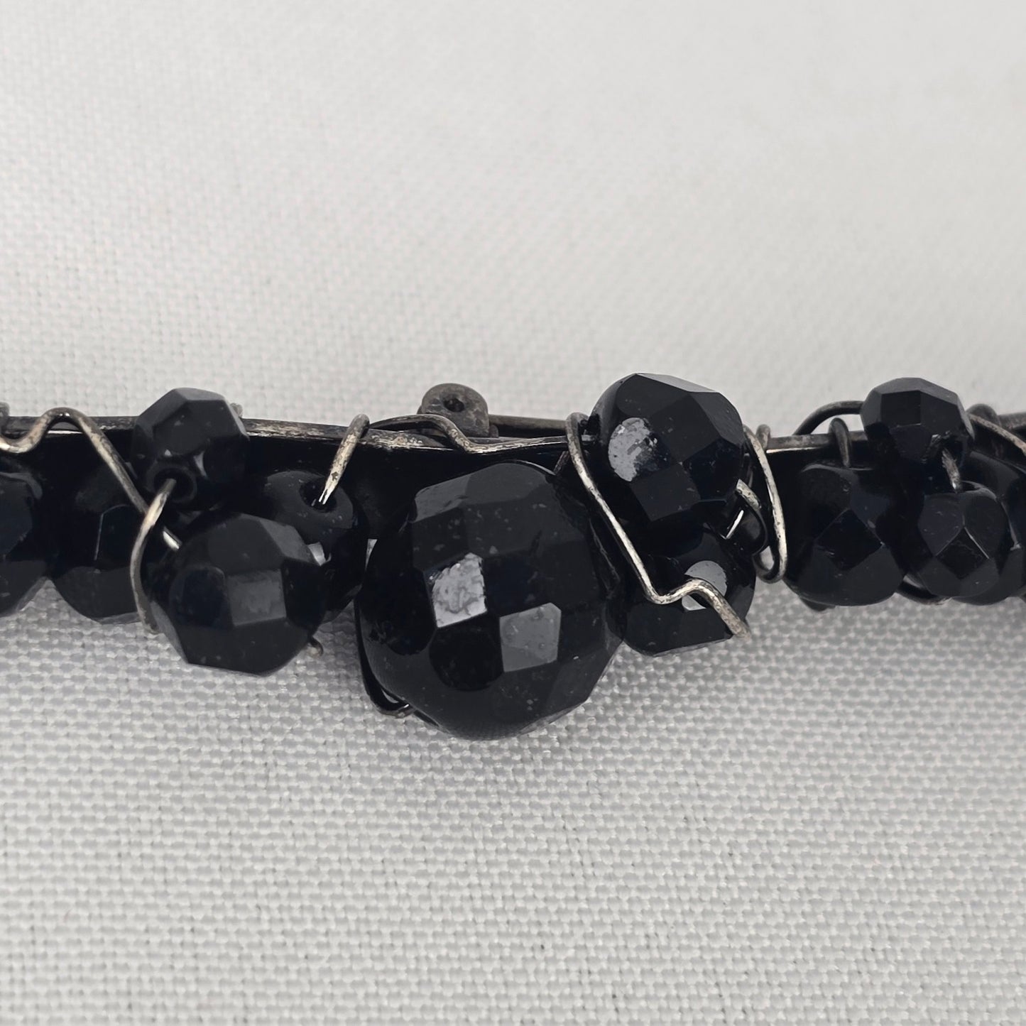 Black Faceted Beaded Bar Brooch