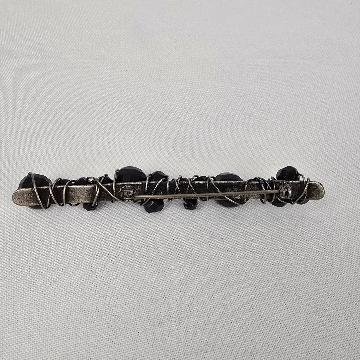 Black Faceted Beaded Bar Brooch