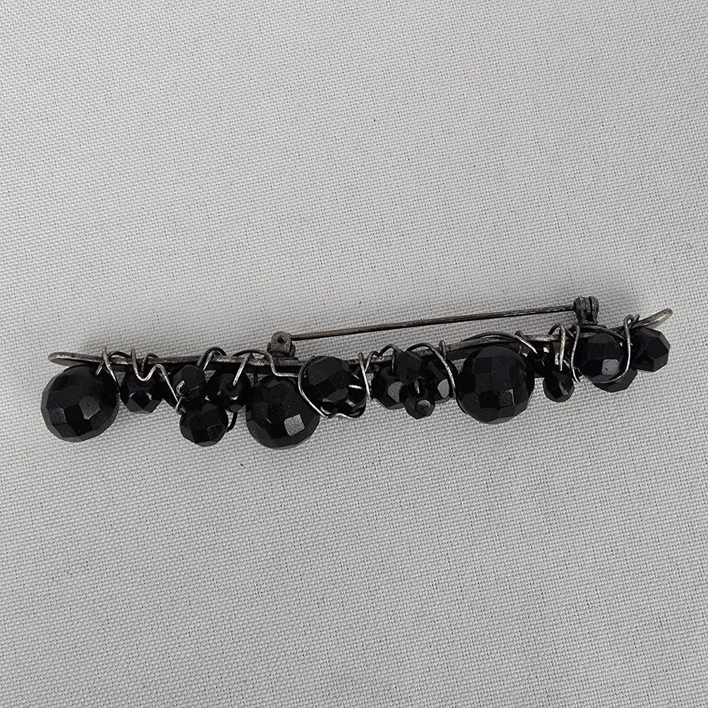 Black Faceted Beaded Bar Brooch