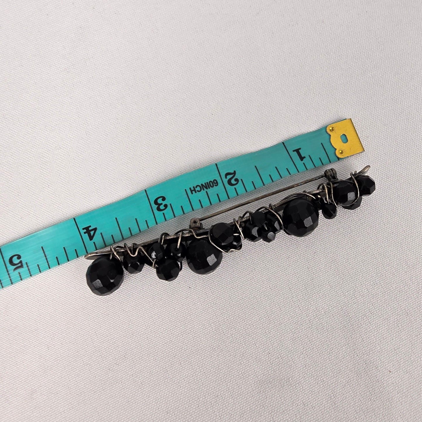 Black Faceted Beaded Bar Brooch
