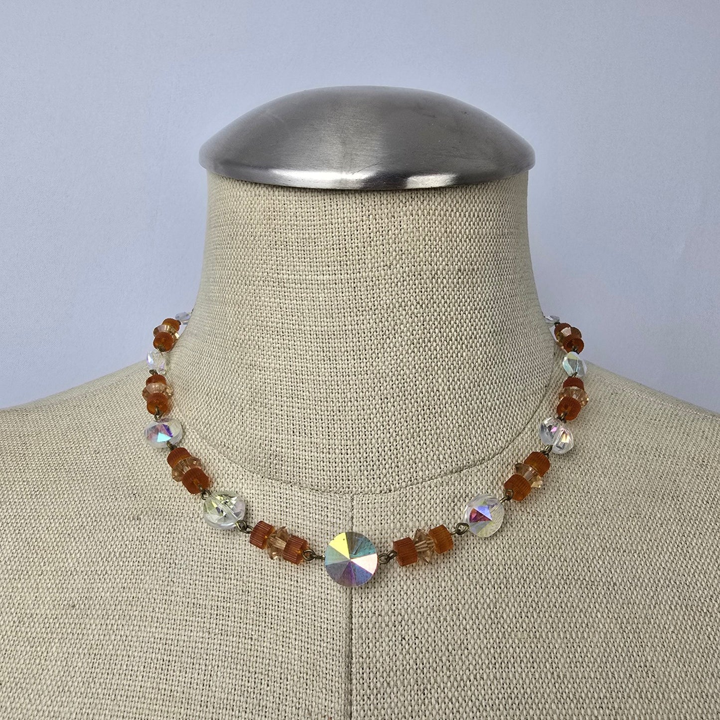 Vintage Cut Crystal Topaz Beaded Collar Necklace