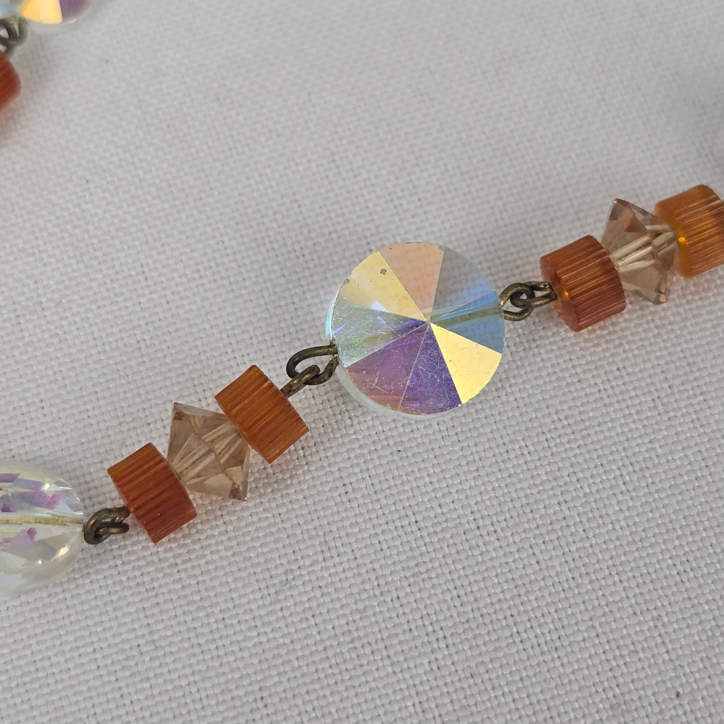 Vintage Cut Crystal Topaz Beaded Collar Necklace