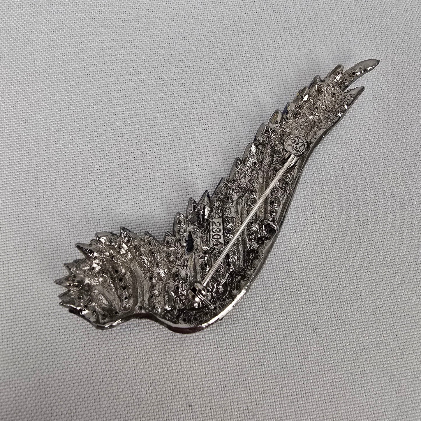 Blue Rhinestone Bird Wing Brooch