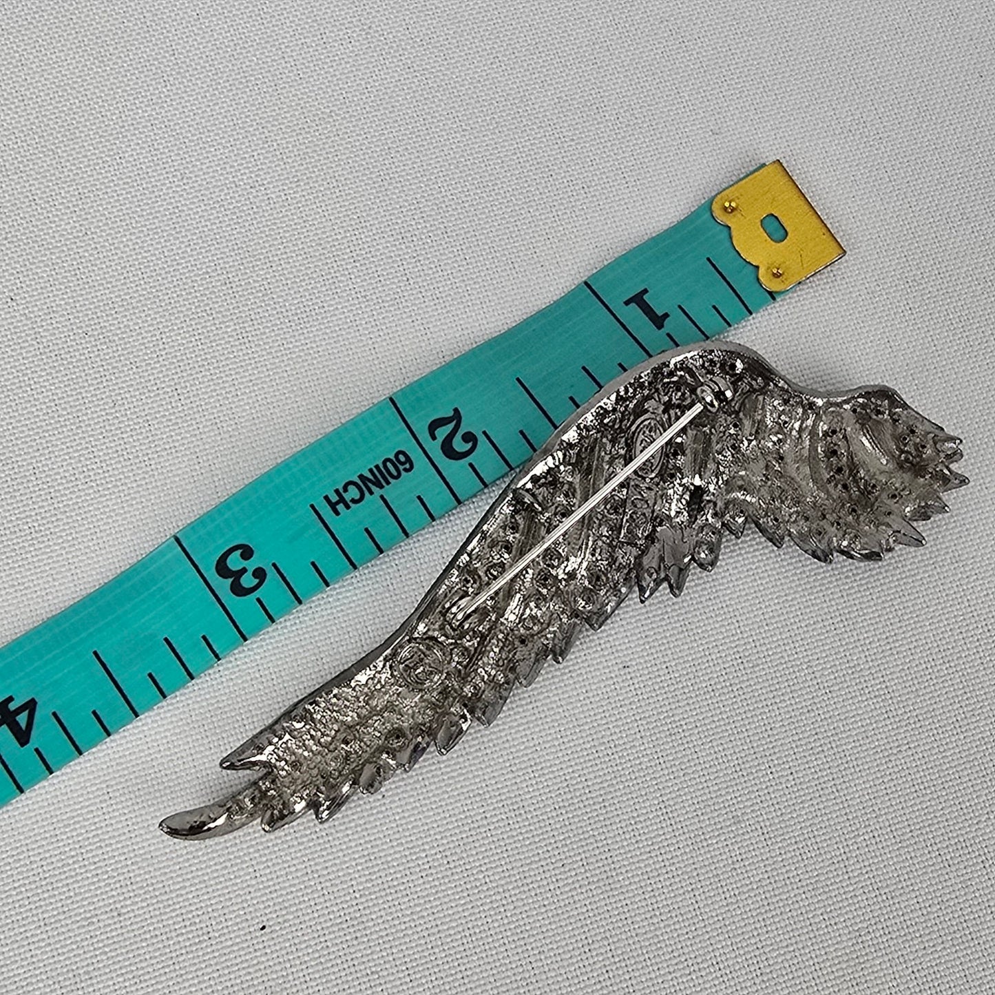 Blue Rhinestone Bird Wing Brooch