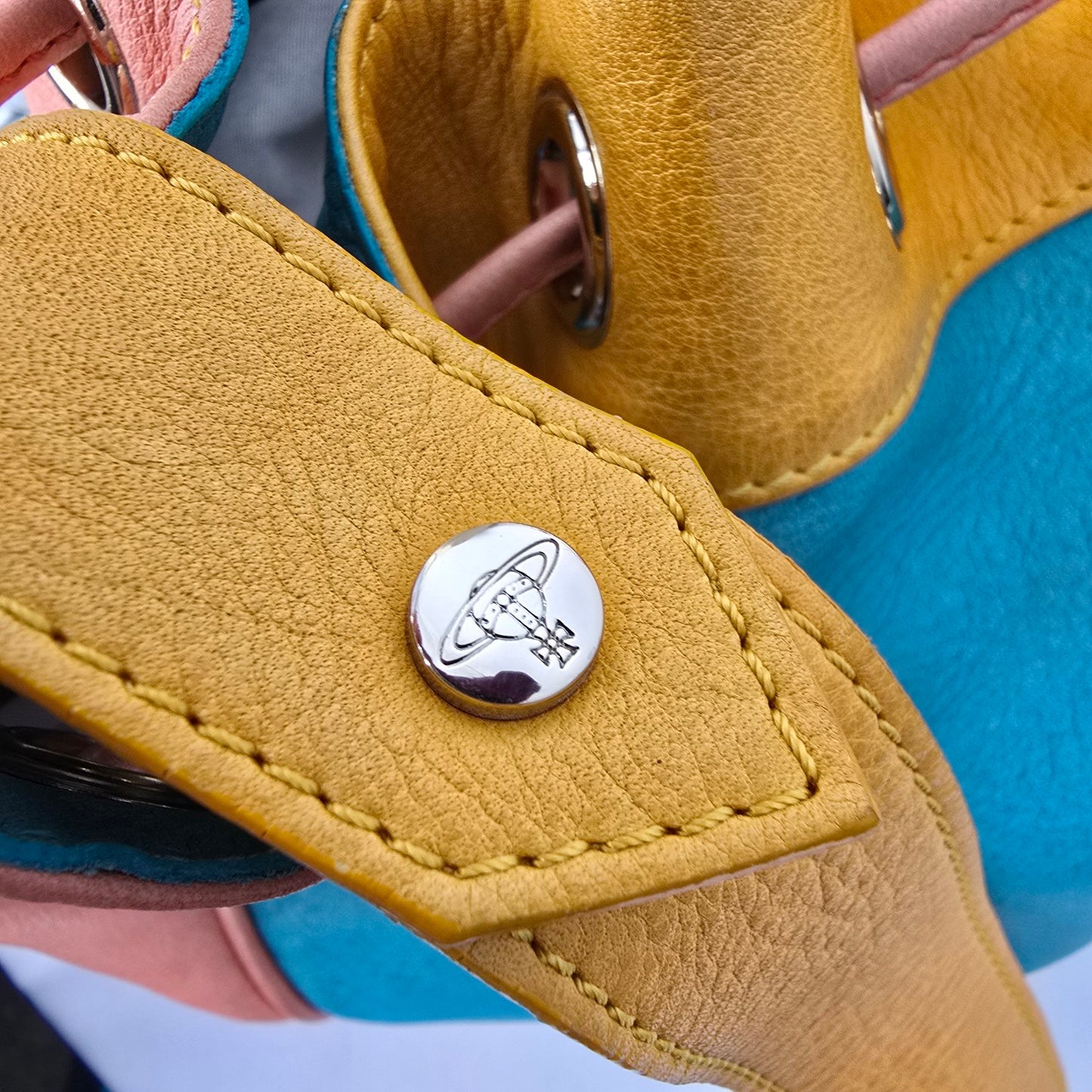 Vivian Westwood Blue & Yellow Leather Purse Size