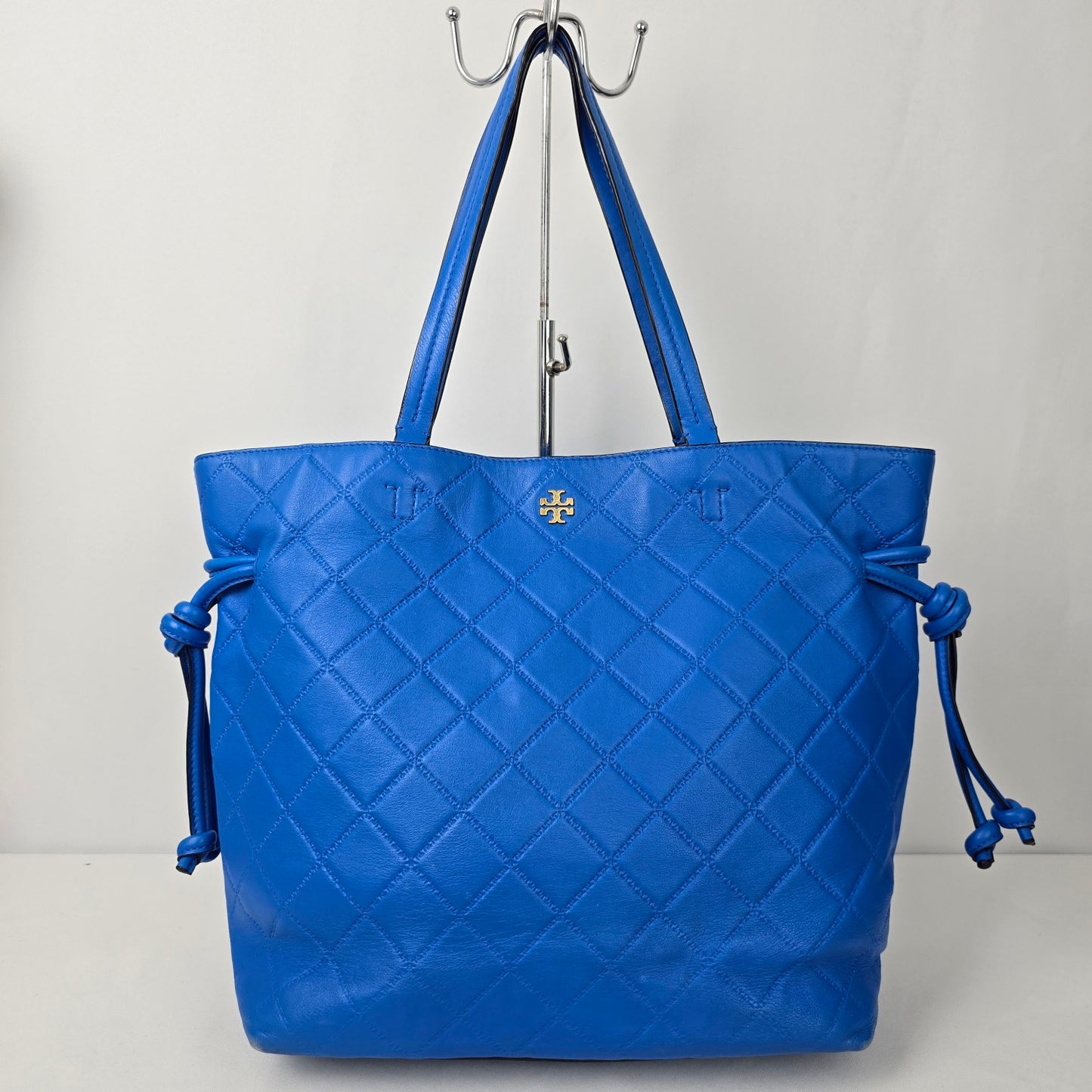 Tory Burch Blue Leather Georgia Slouchy Quilted Tote Purse