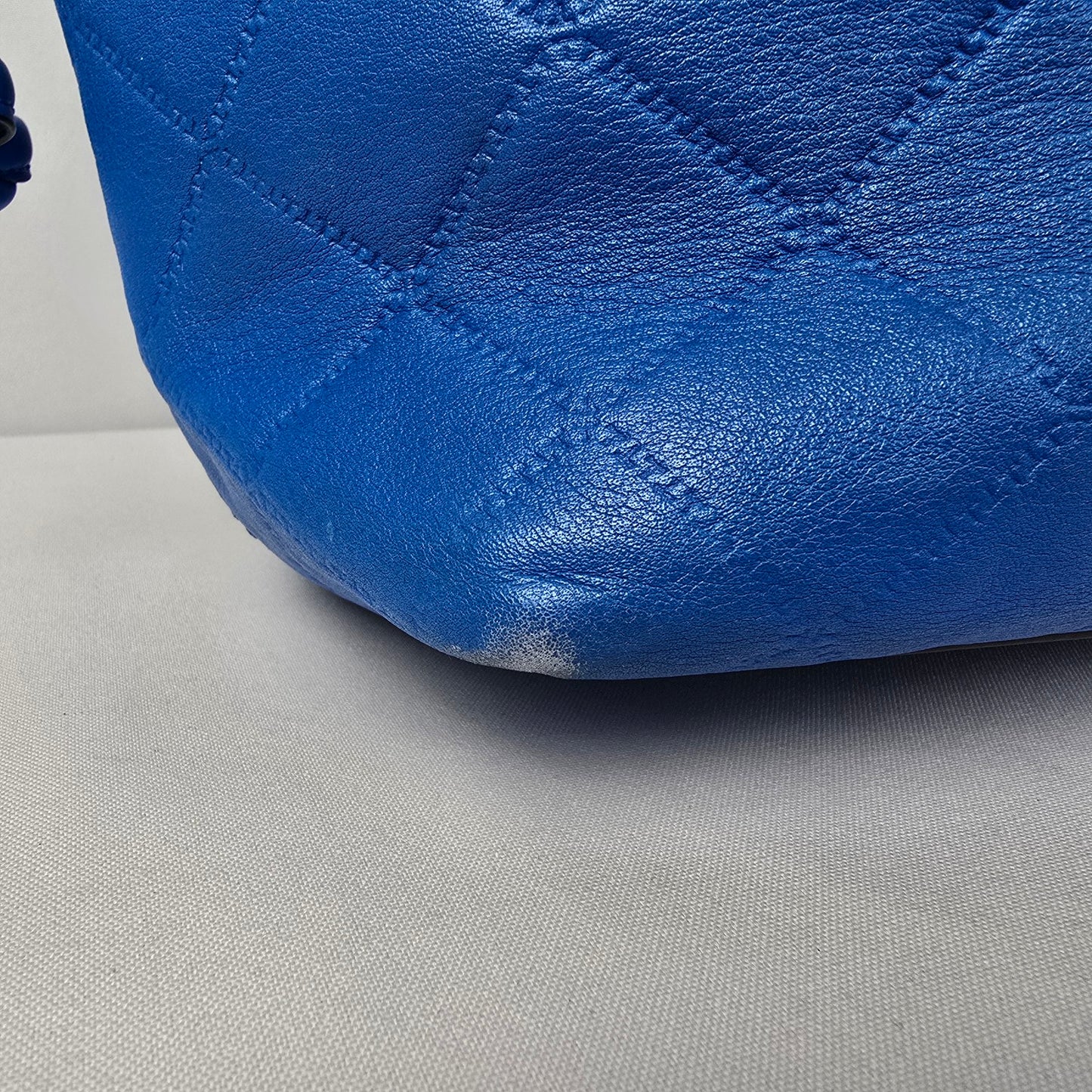 Tory Burch Blue Leather Georgia Slouchy Quilted Tote Purse