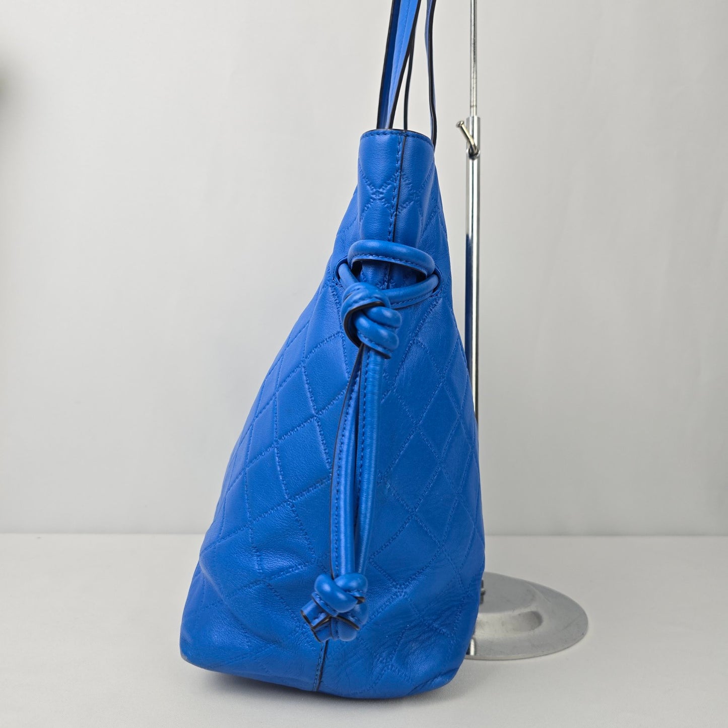 Tory Burch Blue Leather Georgia Slouchy Quilted Tote Purse