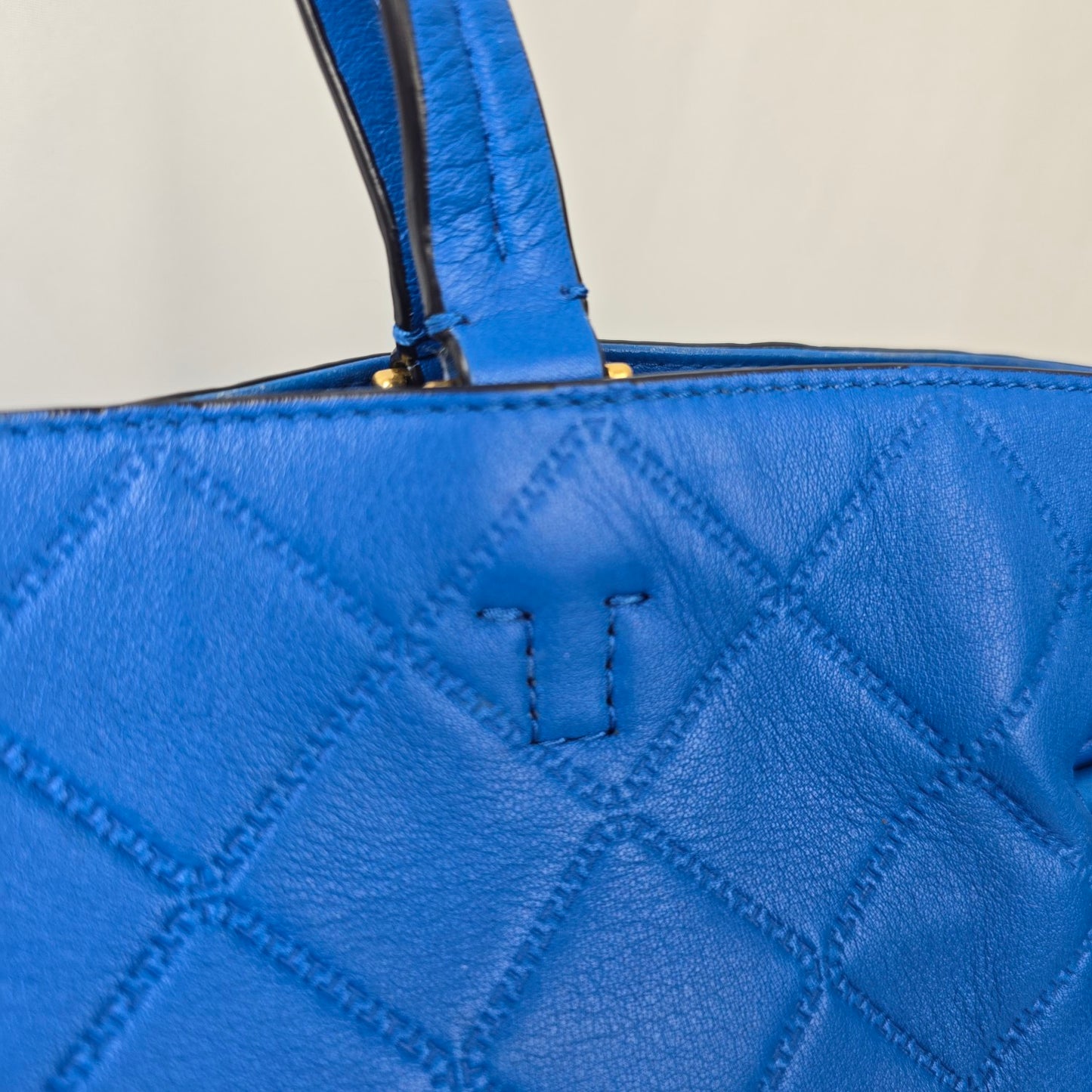Tory Burch Blue Leather Georgia Slouchy Quilted Tote Purse