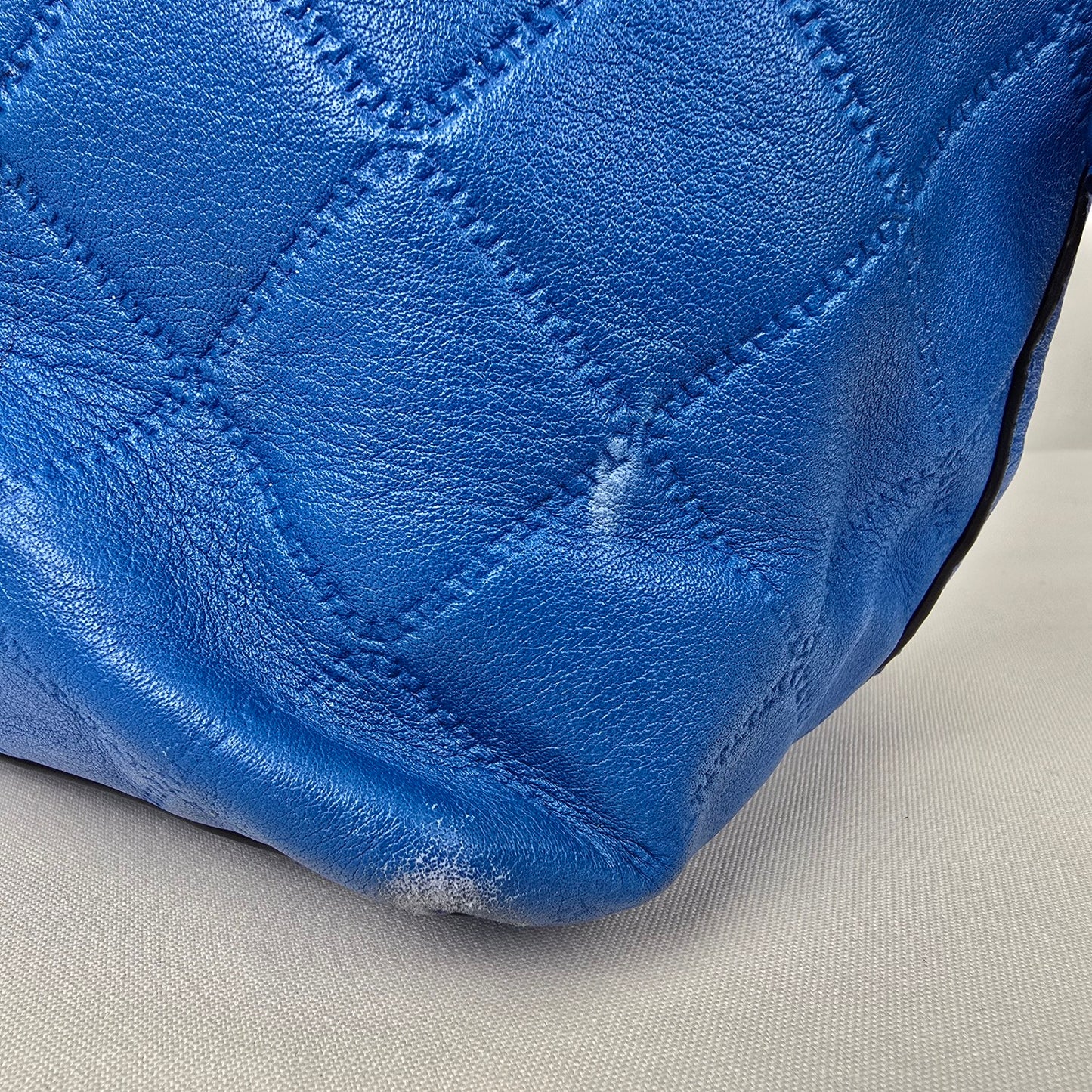 Tory Burch Blue Leather Georgia Slouchy Quilted Tote Purse