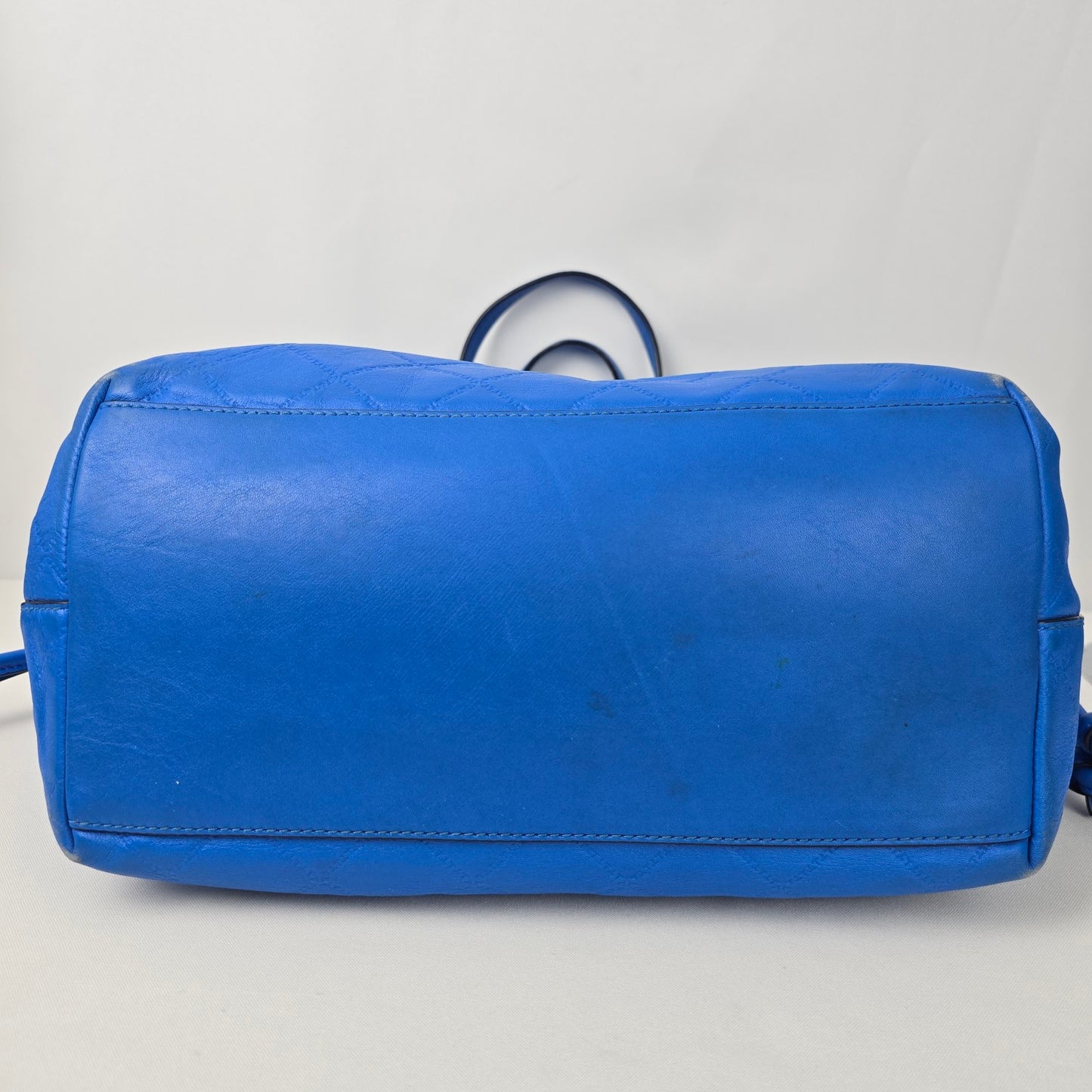 Tory Burch Blue Leather Georgia Slouchy Quilted Tote Purse