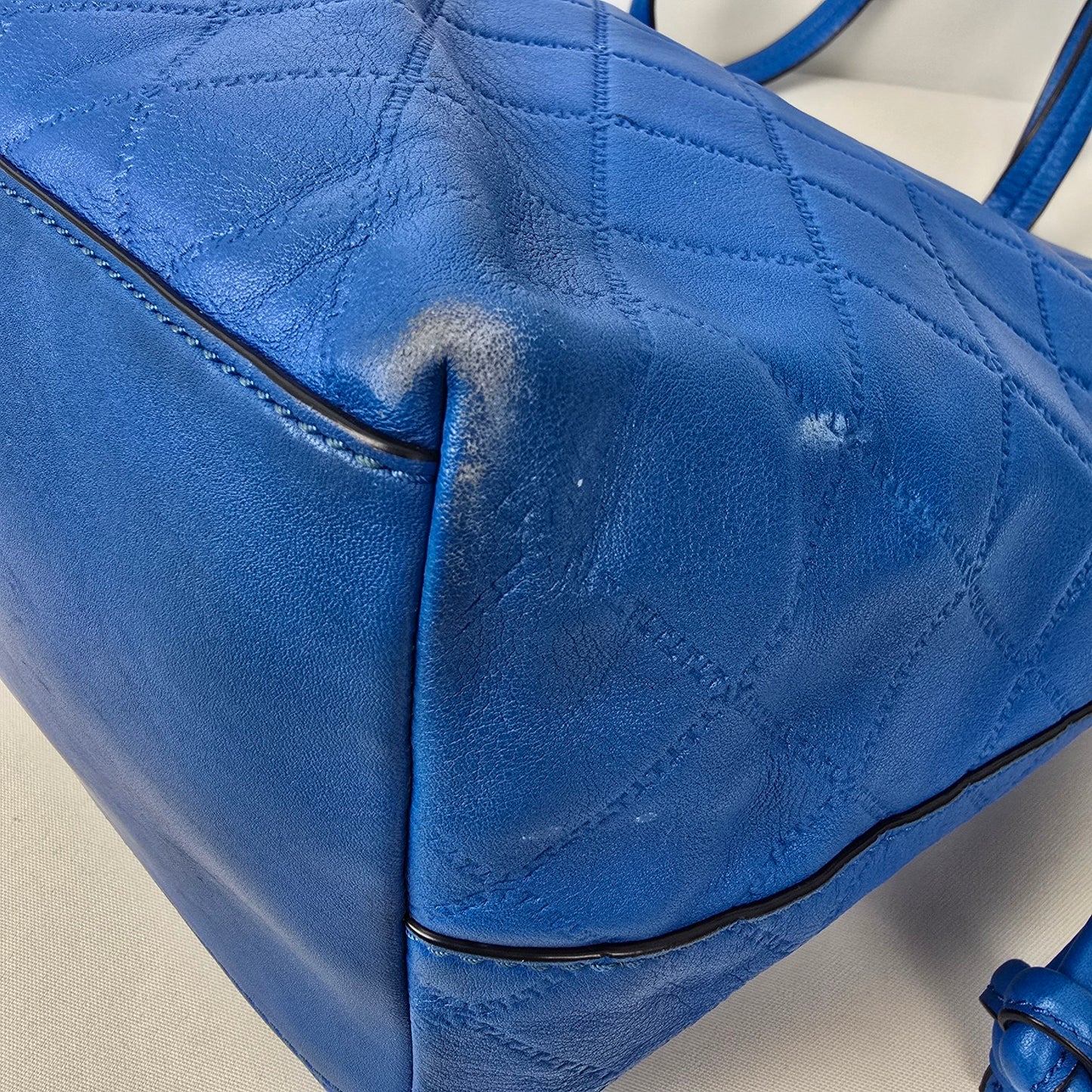 Tory Burch Blue Leather Georgia Slouchy Quilted Tote Purse