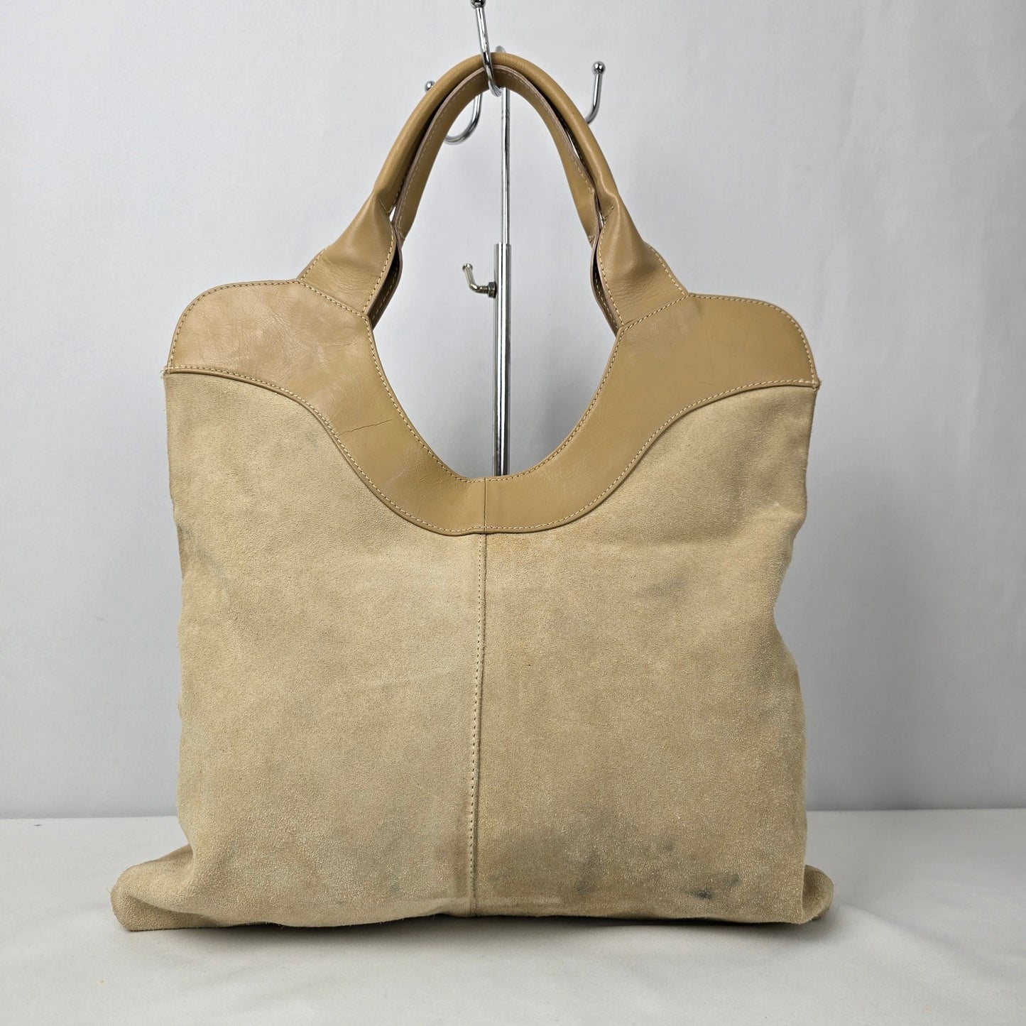 Antonello Serio Creme Suede Top Handle Purse