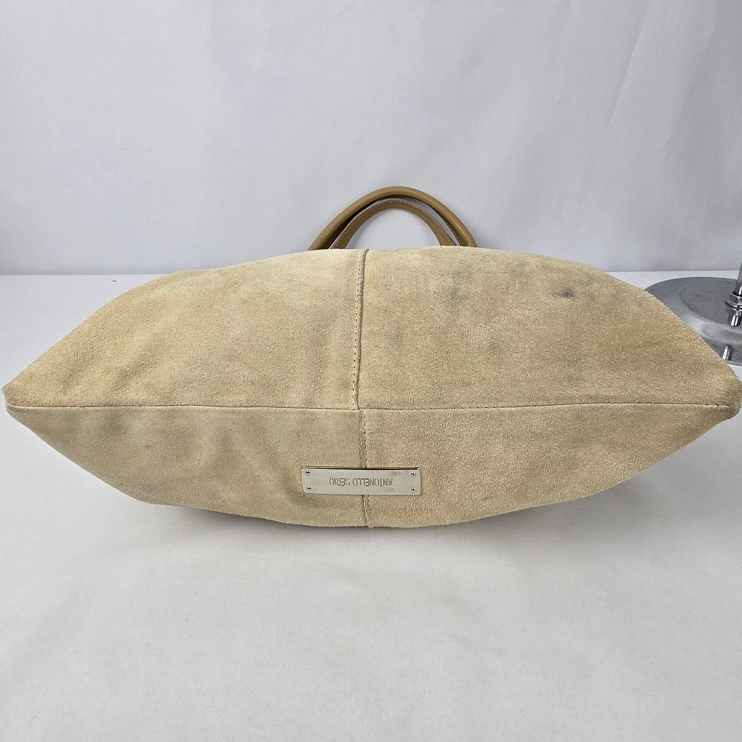 Antonello Serio Creme Suede Top Handle Purse